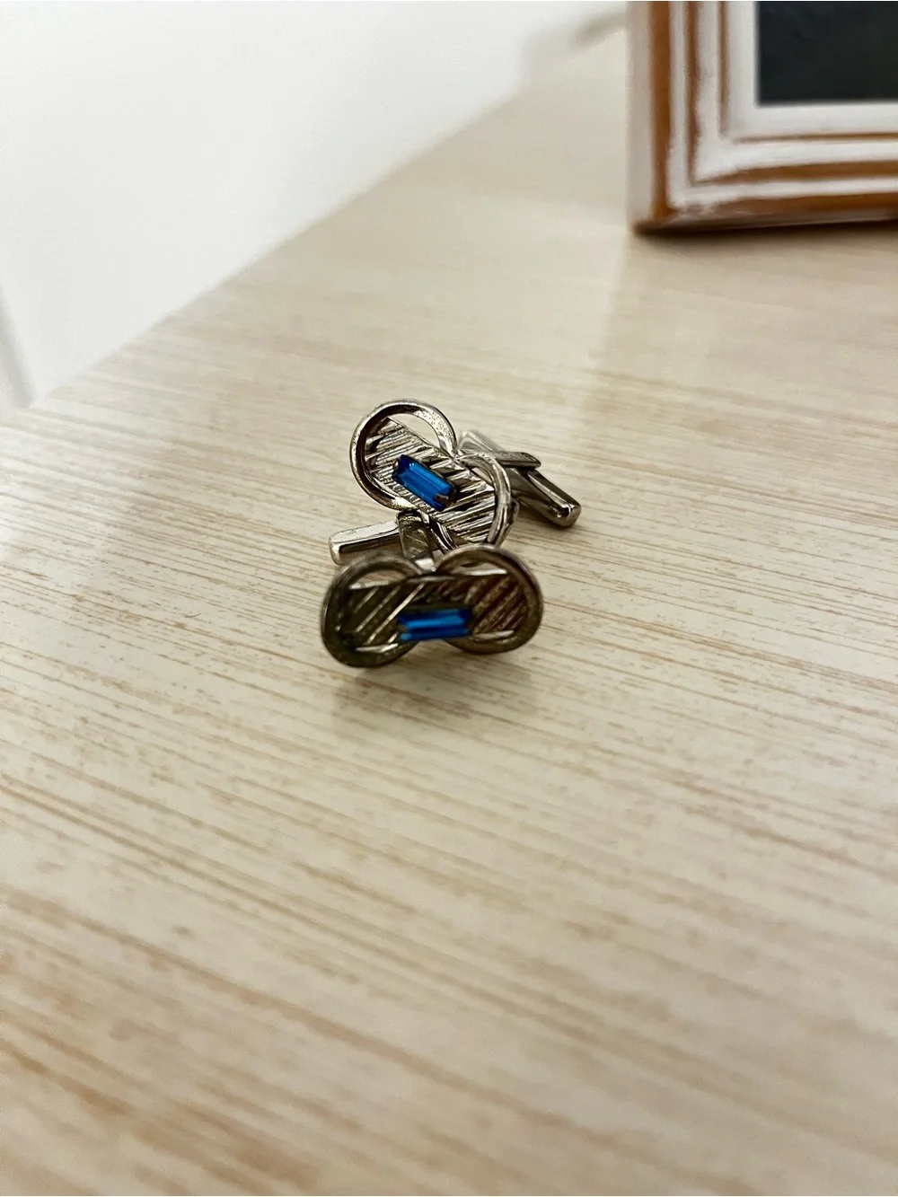Silver Tone Men’s Cufflinks with Blue Accent